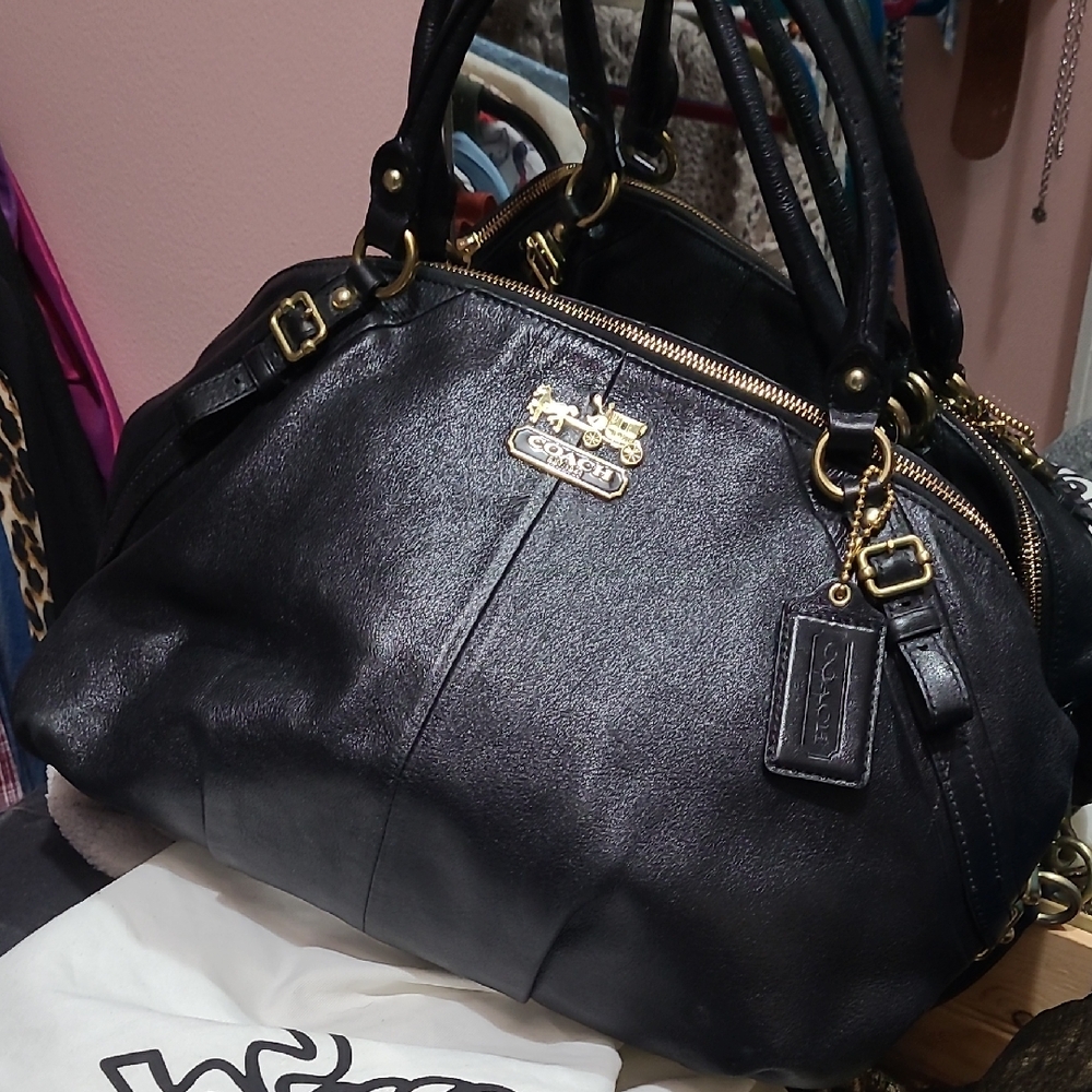 Coach Madison Sophia Black Leather Satchel Large